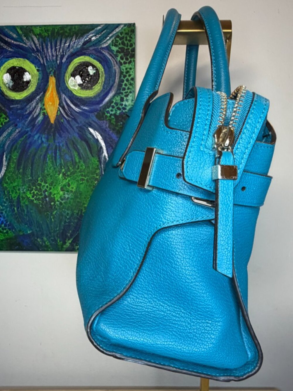 henri bendel Carlyle Satchel Turquoise Leather Crossbody Bag EUC - Picture 4 of 7